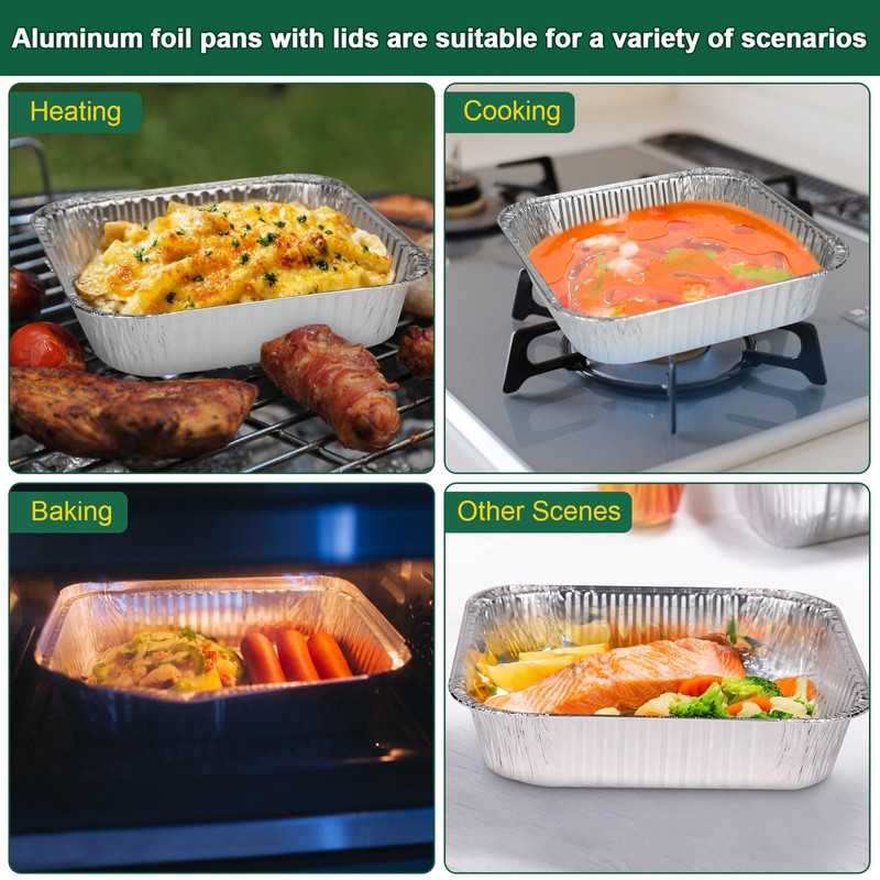 8x8 Inch Disposable Aluminum Foil Pans with Lids (15 Pack)