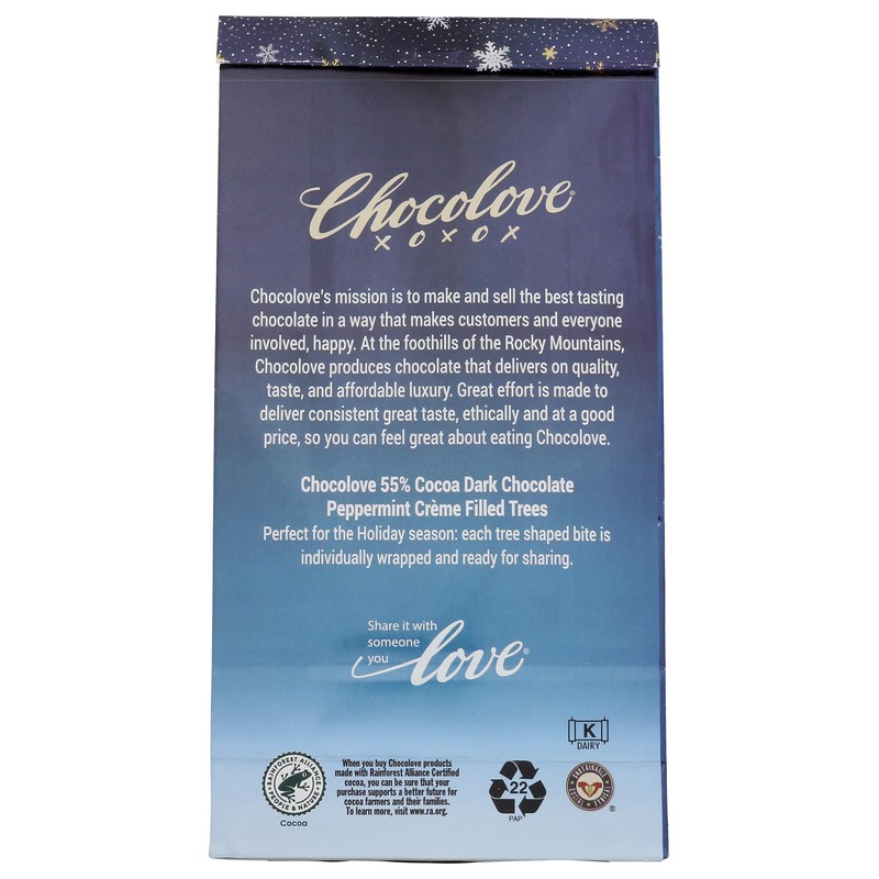 Chocolove Peppermint Crème Trees in Dark Chocolate | 55% Cocoa