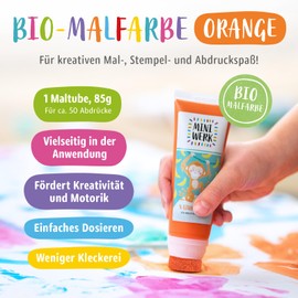 Miniwerk Organic Orange Paint with Sponge Attachment Made of Natural Raw Materials, Free from Harmful Substances, Like Finger Paint, Footprint Baby, Stamp Children, Memory and Decoration for Baby and