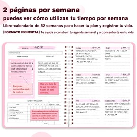 DoubleCare Agenda Semanal Sin Fecha, Cuaderno Espiral A5 Inglés, Agenda de Trabajo, Notas Semanales, Cubierta de PVC Impermeable (rosa)