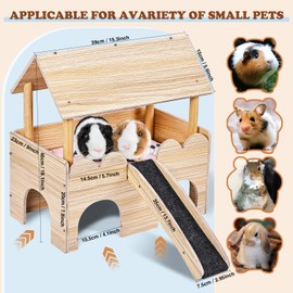 Guinea Pig Castle, Wooden Multi-Functional Pet House for Guinea Pig Hideout & Guinea Pig House with Ladder, Small Animal House Bed for Guinea Pigs, Chinchillas, Hedgehogs. Ideal Hideaway