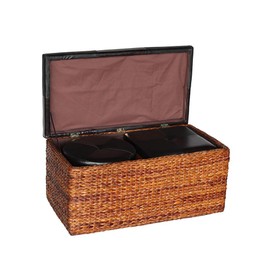 YK Decor 3set Woven Storage Ottoman Padded Ottoman Bench Storage Chest Side Ottoman Square Cube Foot Rest Stool Seat Round Stool for Hallway Living Room Bedroom (E)