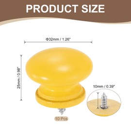 sourcing map 10Pcs Round Wood Drawer Knob, 1.26" x 0.98" Self-Tapping Solid Wood Handle Round Cabinet Knob Mushroom Shape Wooden Knobs for Furniture Dresser Wardrobe, Yellow