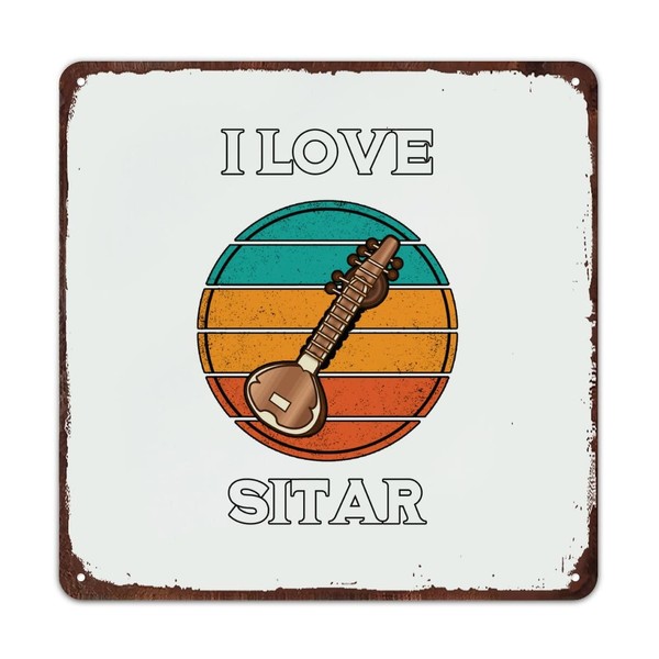 Mousus I Love Sitar Retro Metal Sign, Sitar Wall Plaque