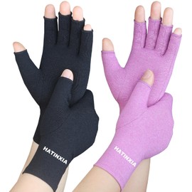 2 Pairs Arthritis Gloves for Women for Pain, Hand Compression Gloves for Carpal Tunnel, Rheumatoid, Tendonitis, Fingerless Gloves for Arthritis Pains, RSI, Typing for Men (Pure Black + Purple, M)