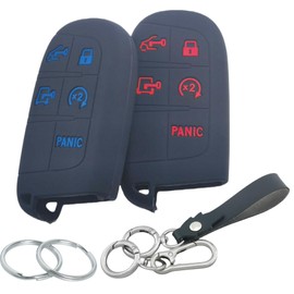 RUNZUIE 2Pcs 5 Buttons Silicone Smart Key Fob for 2025 2024 2023 2022 Ram ProMaster 1500 2500 3500 Key Fob Cover (Black with Red/Blue)