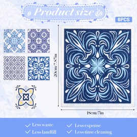 ElevateTech 6Pcs Swedish Dishcloths for Kitchen, Reusable Absorbent Hand Towels Cute Pattern Decorate Washable for Cooking Kitchen Home Decoration Housewarming Gift Blue