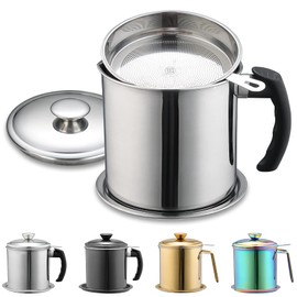 Berglander Bacon Grease Container With Strainer 47oz/1.4L, Stainless Steel Oil Storage Container with Fine Mesh Strainer Dust-proof for Storing Frying Oil and Cooking Fat, Cooker Accessories