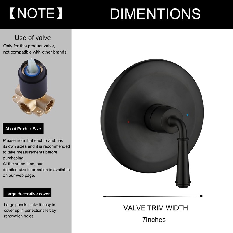BEIYI Matte Black Shower Handle Valve, Single-Handle Bathroom Control Valve