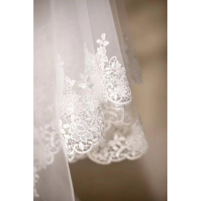 misakinoya Wedding Veil, Bride Veil, Embroidered Lace, 3 Meters, Long