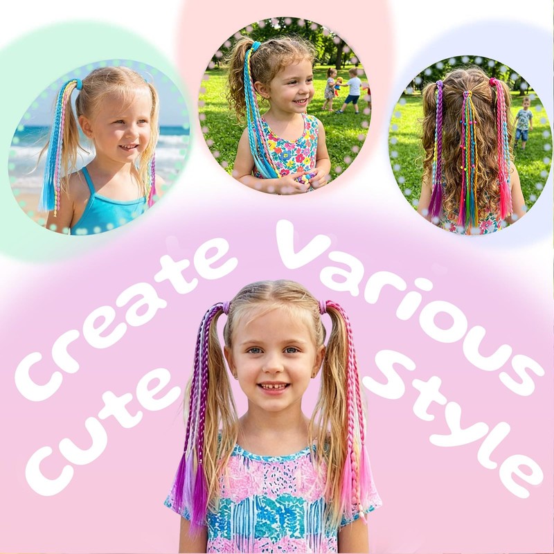 TOKUFAGU 12 PCS Colored Braided Hair Extensions for Kids, Beaded