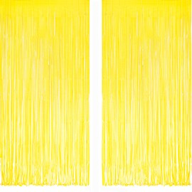 Yellow Tinsel Curtain - GREATRIL Metallic Streamers Curtains Foil Fringe Photo Background Photo Wall Decoration for Birthday BVB Daisy Jungle Bee Sunflowers Sponge Construction Site Party