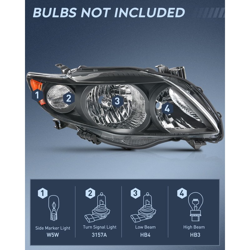 Nilight Headlight Assembly Compatible with 2009 2010 Toyota Corolla XLE/LE/Base