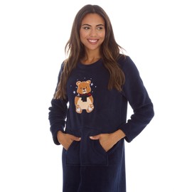 INSIGNIA Womens Ladies Winter Warm Fleece Motif Nightshirt Night Shirt Nightie (New Blue, L)