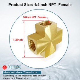 Midanya 1/4 x 1/4 x 1/4 x 1/4 Inch NPT Female Thread Adapter Cross Pipe Fitting Barstock Cross 4 Way Connector Brass Pipe Fittings(1-pack)