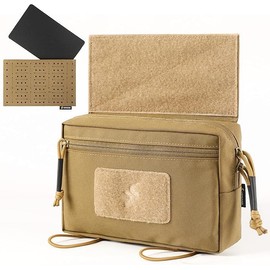 Tactical Drop Down Pouch, Organiser Front Pocket for Airsoft Vest Chest Rig Plate Carrier (Brown)