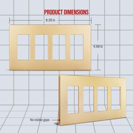 ENERLITES Elite Series Screwless Decorator Wall Plate Child Safe Outlet Cover, Gloss Finish, Size 4-Gang 4.68" H x 8.30" L, Unbreakable Polycarbonate Thermoplastic, SI8834-GD, Gold