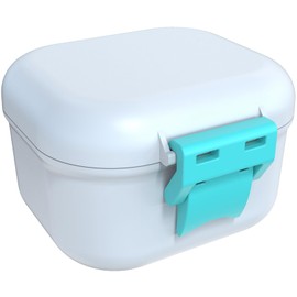 ARGOMAX Leak Proof Denture Bath Cup, Travel Denture Cleaning Case with Strainer, Portable Retainer Cleaner Box for Soaking Aligner and Denture Holder(White + Cyan).