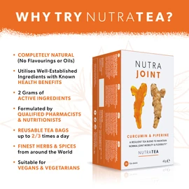 Nutra Tea NUTRAJOINT - Joint Care Tea | Joint Pain Tea - Helps Improve Joint Mobility & Flexibility. With Turmeric, Green Tea & Black Pepper - 20 Individually Wrapped Bags - Herbal Infusion (1 Pack)