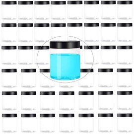 KEILEOHO 46 PCS 8 OZ Slime Containers With Black Lids, Food Grade Clear Plastic Slime Storage Containers, BPA Free, Wide-Mouth Plastic Jars for Slime Kit, Food Storage, Beauty Products