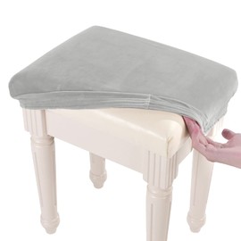 SINOSSO Soft Velvet Vanity Bench Cover, (15"- 19.5") L x (11.8"- 15.7") W Stretch Washable Rectangle Saddle Bar Stool Slipcover, (XS, Light Grey)