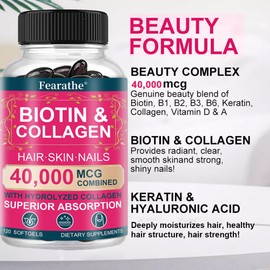 콜라겐과 비오틴 - 40 000mcg 캡슐로 모발 성장을 촉진하여 건강한 피부와 손톱을 유지, 120정, 3개 Collagen and Biotin - 40,000 mcg Capsules to Promote Hair Growth and Maintain Healthy Skin and Nails, 120 Tablets, Pack of 3