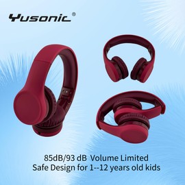 YUSONIC Kids Headphones with Volume Limit, Wired Design with Sharing Function, Safe for Children, Black (red)