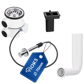 VIOKS Strainer Basket Valve 70 mm with Eccentric Valve Pull Actuation and Draining Overflow - Drain Fitting Sink Drain Kitchen Sink Overflow Set Sink & Accessories for Kitchen Sinks