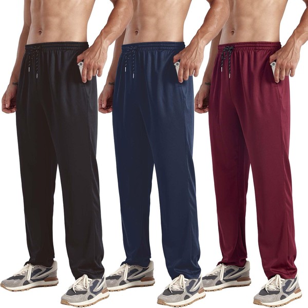 ZH 3-Pack Men's Mesh Jogger Pants, Comfortable Athletic Pants with