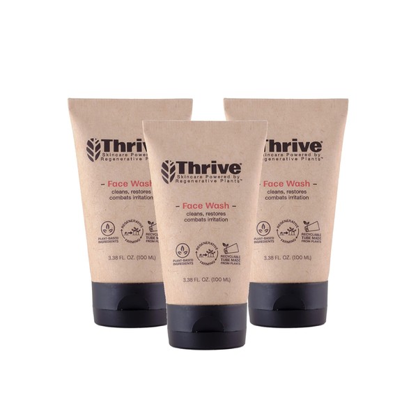 Thrive Natural Care Face Wash Gel for Men & Women - Daily Facial Cleanser with Anti-Oxidants & Unique Natural Ingredients for Healthier Skin Care - Vegan, Pack of 3