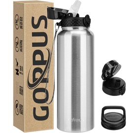GOPPUS 1.2L/40oz Edelstahl Wasserflasche mit Strohhalm 1.2 Liter Heiße Thermosflasche Doppelwandige Stahl Wasserflaschen Isolierte Wasserflaschen Auslaufsichere Kalte Wasserflasche Erwachsene Flip Top