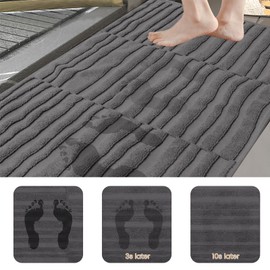 SEMAXE Bath Mat for Bathroom 2-Pack, 100% Cotton Non-Slip Mats [Not a Bathroom Rug], Super Absorbent and Soft Floor Towels, Machine Washable Shower Foot Towels, Charcoal Gray