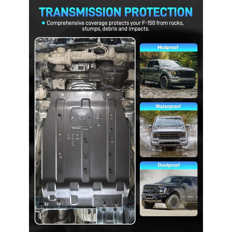 Transmission Skid Plate Compatible with 2015-2022 Ford F150 4WD 2.7L