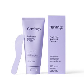 Flamingo Body Hair Removal Cream - Gentle Formula for Sensitive Skin - 200ml - Iris & Suede Scented - Safe Up to 7 Days - Includes Spatula for Touch-Free Application