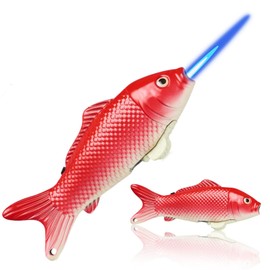 Torch Lighter, Unique Prawns-Shaped Design Butane Lighter, Creative Koi-Fish-Shaped Adjustable Flame Windproof Lighter, Refillable Butane Cool Lighter for Gifts,Men,Lady (Without Fuel) (Red)