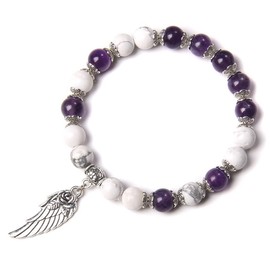 SBI Jewelry Purple Flower Angel Wings Beaded Bracelet for Women Stranded Spiritual Wrap Energy Support Bracelet with Charms Birthday Anniversary
