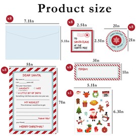 sunepany 8 Set Letters to Santa Kit 5x7 In Dear Santa Letter Paper, Christmas Stationary Letter and Envelopes, from Santa Tags, Santa Mail Stickers,Christmas Wishlist Ideas Supplies