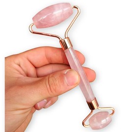 Real Golden Stone Facial Roller – Anti-Wrinkle, Toning and Firming for the Skin, Massage Tools for Rejuvenation and Relaxation (Rose Quartz Roll)