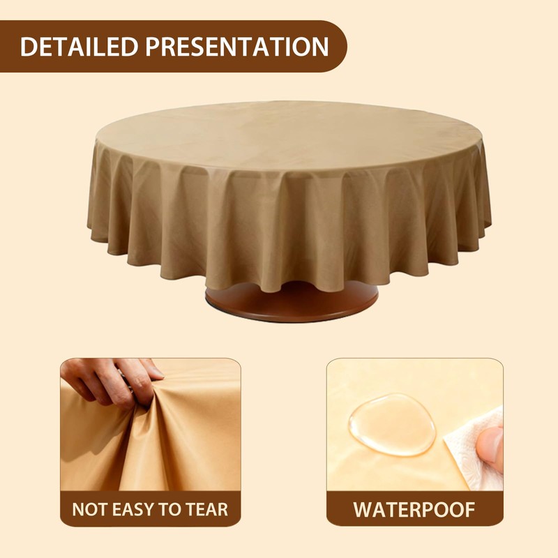 HSBWORG 84 Inch Christmas Decorations Brown Round Tablecloth Disposable PE