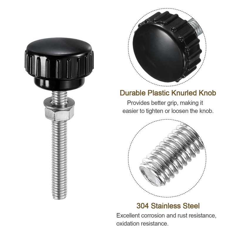 sourcing map 4 Sets Knurled Knobs Thumb Screws with Nuts