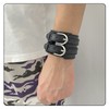 Fusamk Punk Rock Double Row Belt Buckle Wristband Wide Leather