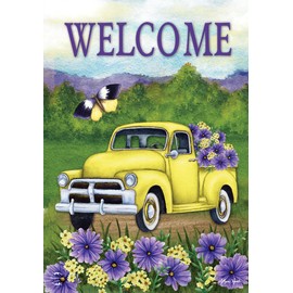 Yellow Pickup Truck Spring House Flag 40" x 28" Briarwood Lane