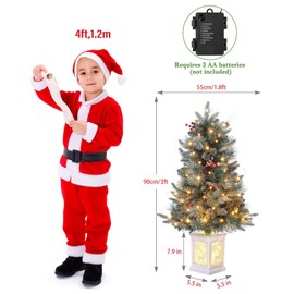 Small 3ft Pre-Lit Artificial Christmas Tree, Green with White Lights and Snowman Base for Home or Office Tabletop, Includes Timer and Battery Operated Option