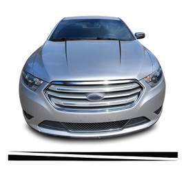 Hood Spear Stripes Racing Trim Pre Cut Graphic Vinyl Decal Compatible with Ford Taurus 2010-2019 - Metallic Matte Chrome Black