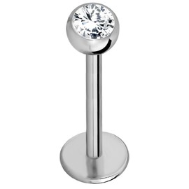 Forbidden Body Jewelry 16G-18G Internally Threaded Solid Titanium Tragus/Helix Earring/Labret Stud with CZ Ball Top, Metal, cubic-zirconia