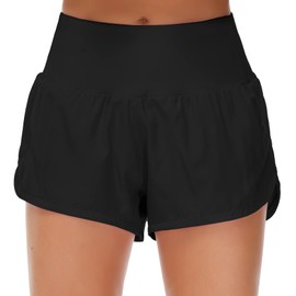 Origiwish Womens High Waisted Running Shorts with Lining Quick Dry Zip Pockets Black M, Black, M