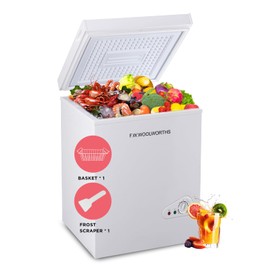 F.W.WOOLWORTHS 3.5 Cu.Ft Chest Freezer with Removable Basket, Deep Freezer Adjustable 7 Thermostat, Compact Freezer for Kitchen, House, Office, Garage, Basement, RVs-White