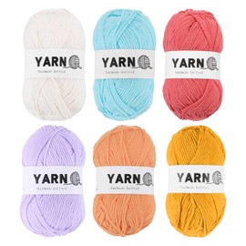 Rebower 6Pcs Acrylic Yarn 790 Yard 4 Ply Soft Crochet Yarn Sport Weight Yarn,[for DIY Crocheting Knitting Craft ]-300g/Cream White,Sky Blue,Light Orange,Light Purple,Bright Yellow,Pale Red