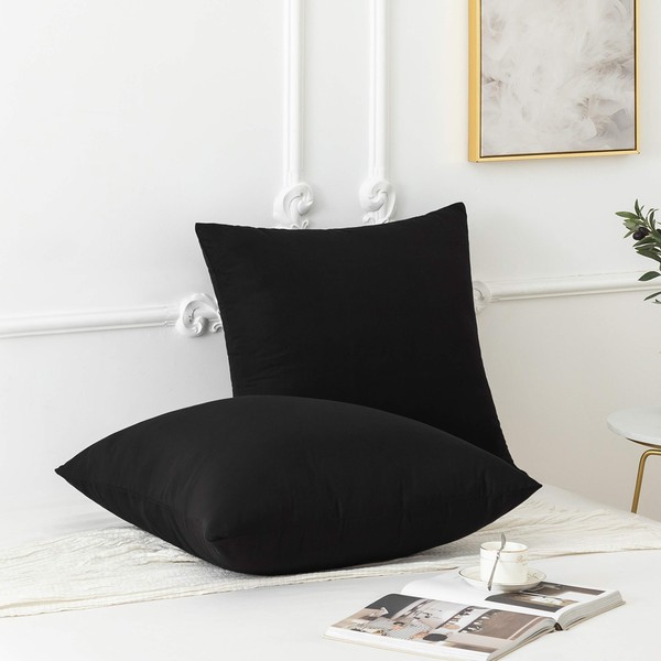 AYSW 18 Colours Set of 2 Pillow Cases 65 x 65 cm Black Microfibre Cooling Zip Pillow Cover Anti-Dust Mite Hypoallergenic Zip