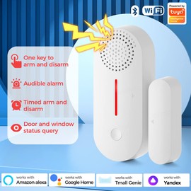UanTii Tuya WiFi Door Window Detector with Light Sound Alarm Wireless Door Alarm Sensor for Home Security Smart Home Door Sensor Smart Life App Push Notification Compatible with Alexa and Google Home